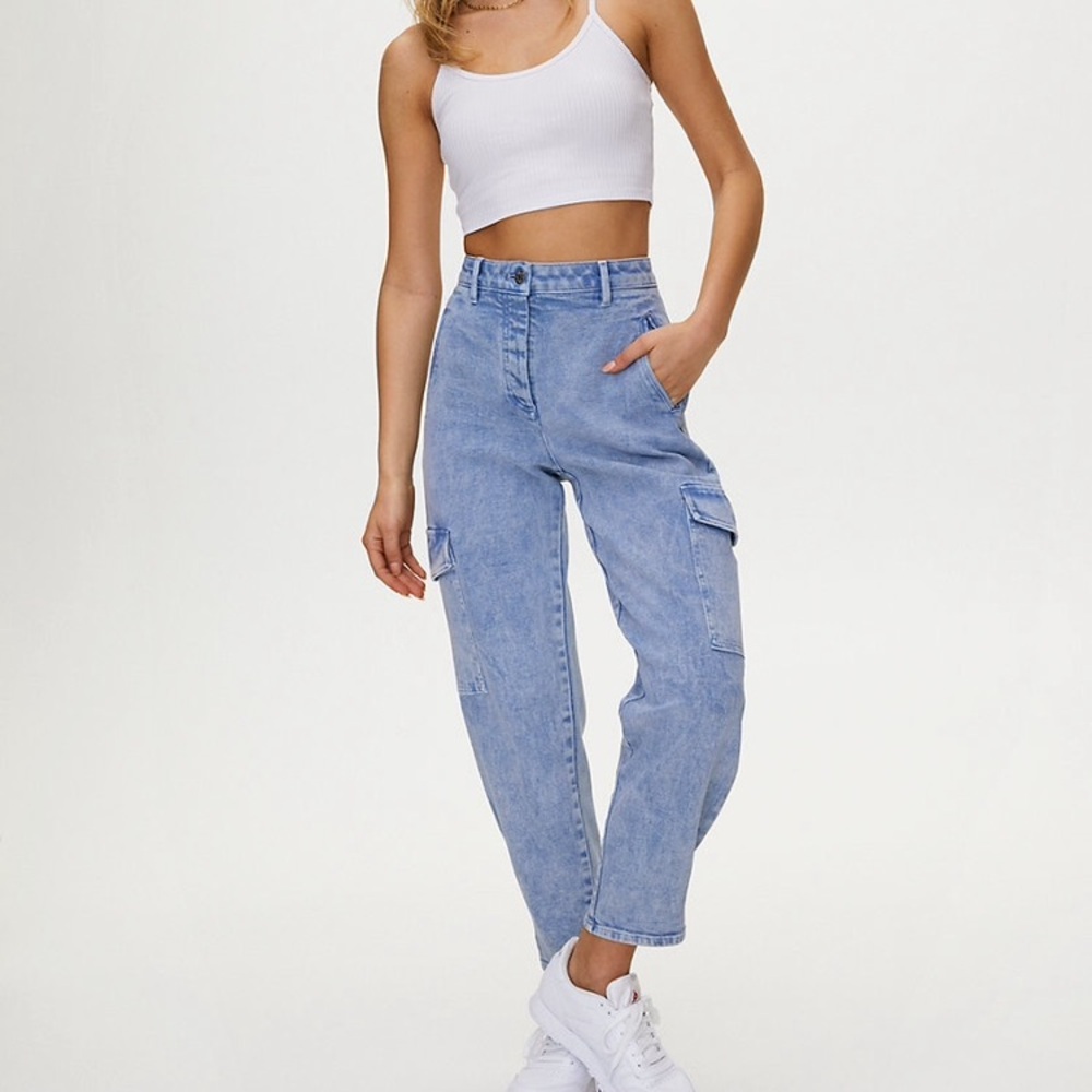 Wilfred Free Modern Cargo Pants Denim Light Acid-wash Size 0 High Waisted